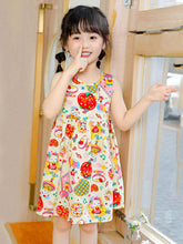 1pc Lovely Cartoon Princess Style Printed Cotton Breathable & Soft Loose Fit Tank Dress For Little Girls, Floral Patterned Dress, Spring/Summer